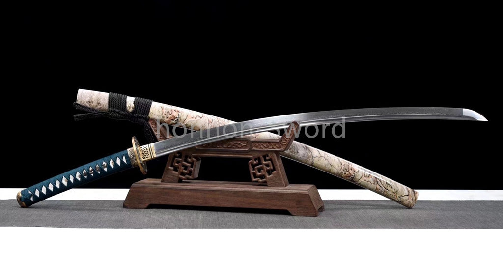 Épée de samouraï japonaise en acier plié noir, katana, lame tranchante faite à la main, noire 