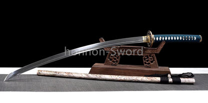 Épée de samouraï japonaise en acier plié noir, katana, lame tranchante faite à la main, noire 