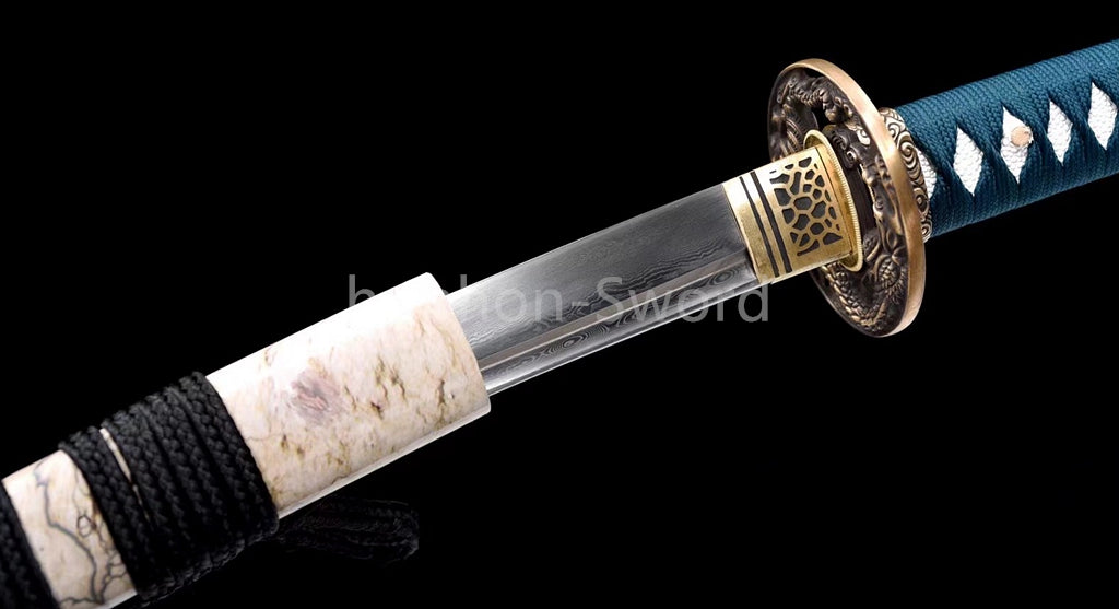 Épée de samouraï japonaise en acier plié noir, katana, lame tranchante faite à la main, noire 