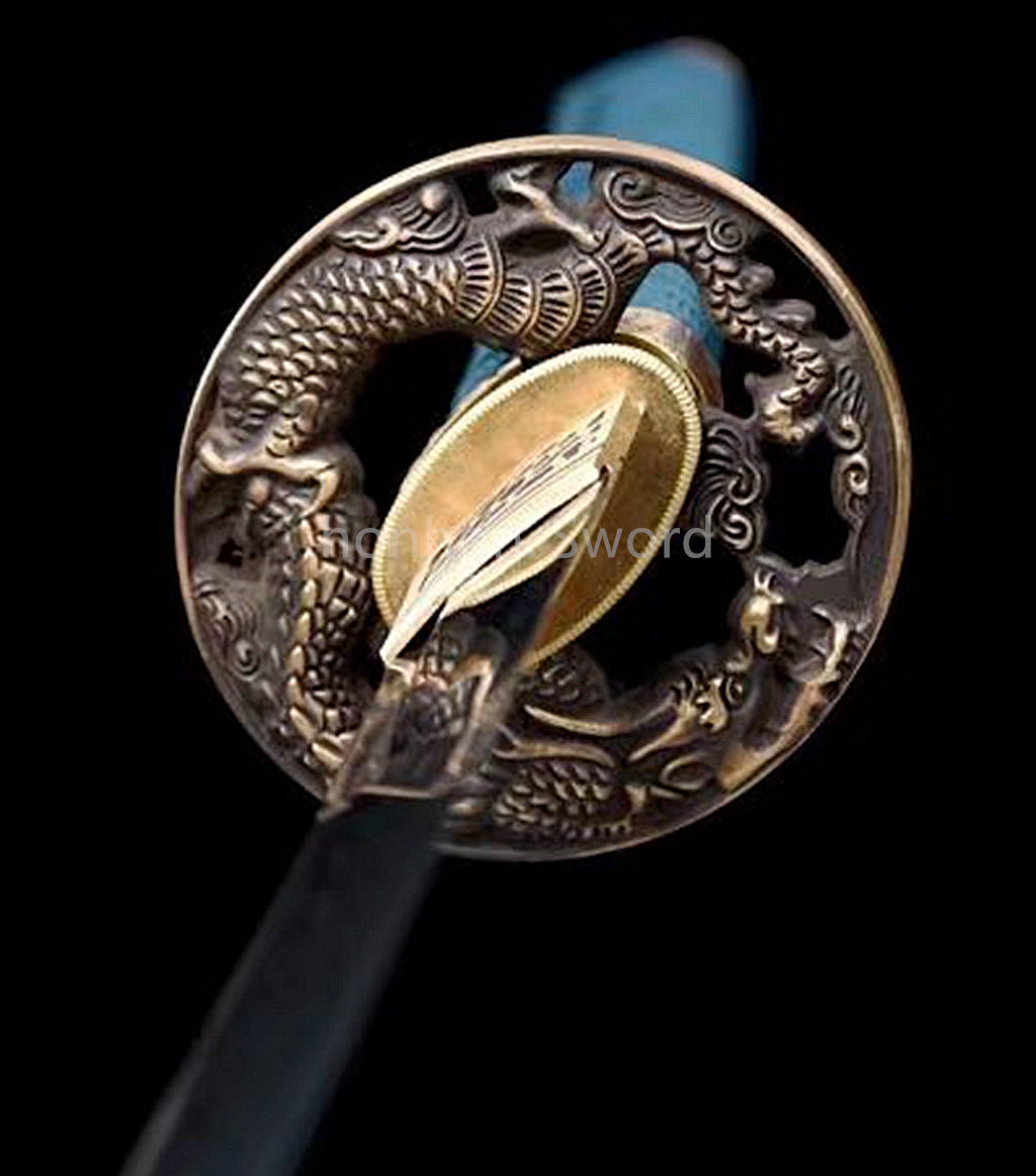 Épée de samouraï japonaise en acier plié noir, katana, lame tranchante faite à la main, noire 