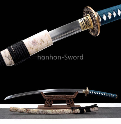 Épée de samouraï japonaise en acier plié noir, katana, lame tranchante faite à la main, noire 