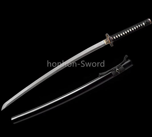 Épée de samouraï japonaise en acier plié noir, katana, lame tranchante faite à la main, noire 
