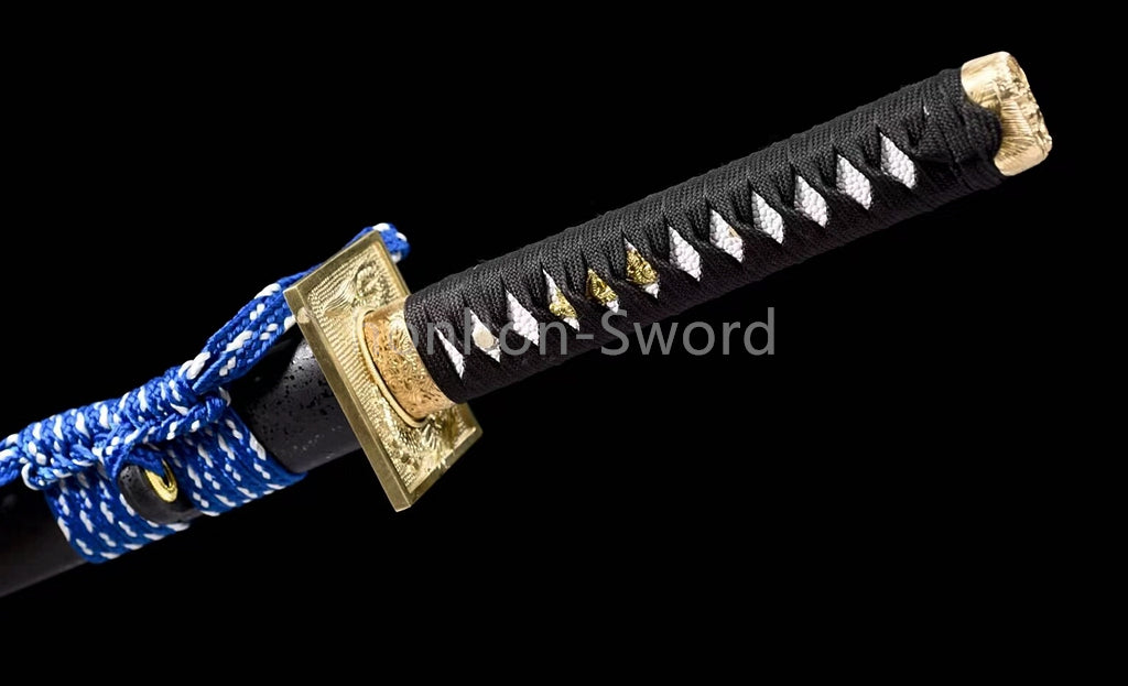 Épée de samouraï japonaise en acier plié noir, katana, lame tranchante faite à la main, noire 