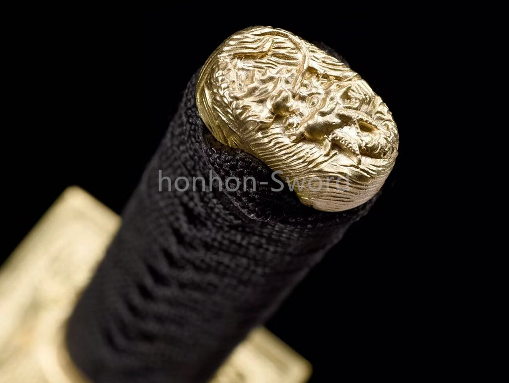 Épée de samouraï japonaise en acier plié noir, katana, lame tranchante faite à la main, noire 