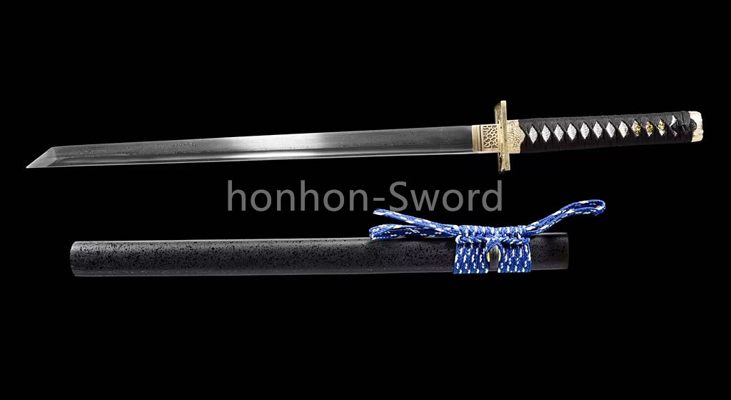 Épée de samouraï japonaise en acier plié noir, katana, lame tranchante faite à la main, noire 
