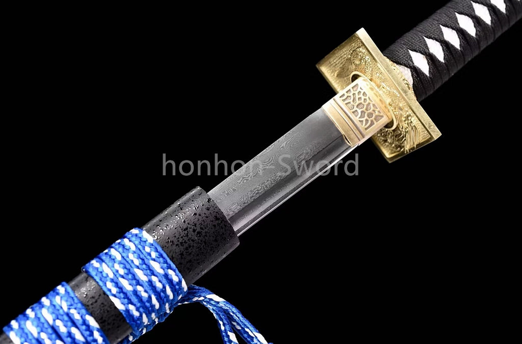 Épée de samouraï japonaise en acier plié noir, katana, lame tranchante faite à la main, noire 