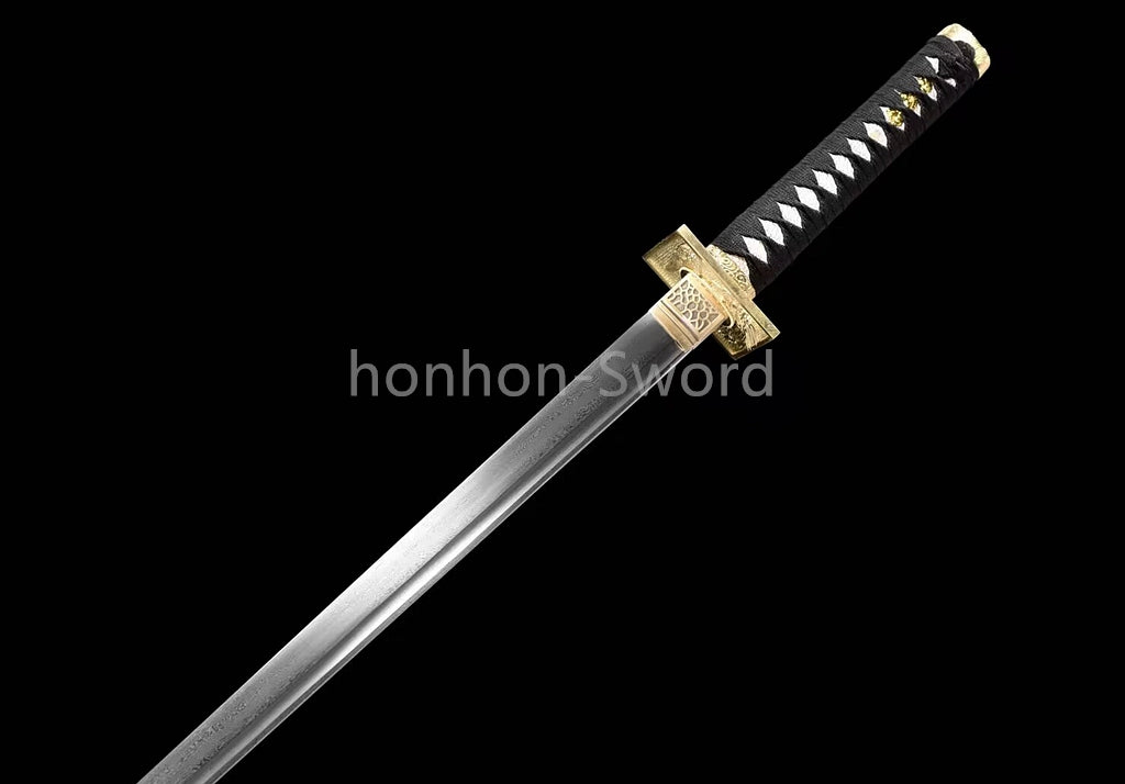 Épée de samouraï japonaise en acier plié noir, katana, lame tranchante faite à la main, noire 