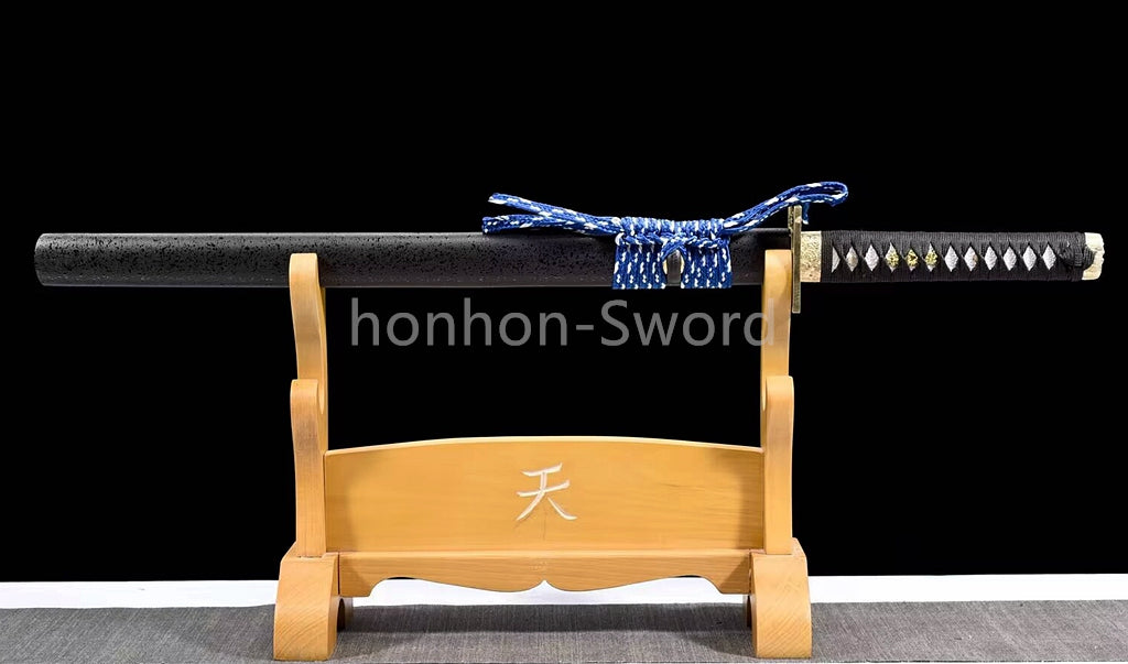 Épée de samouraï japonaise en acier plié noir, katana, lame tranchante faite à la main, noire 