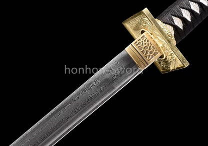 Épée de samouraï japonaise en acier plié noir, katana, lame tranchante faite à la main, noire 