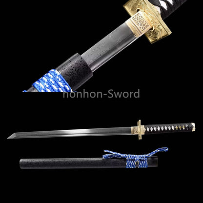 Épée de samouraï japonaise en acier plié noir, katana, lame tranchante faite à la main, noire 