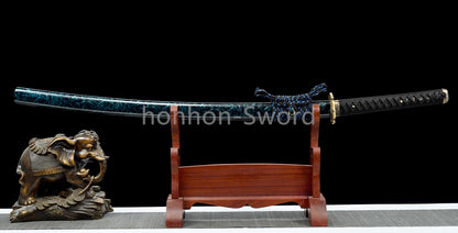 Épée de samouraï japonaise en acier plié noir, katana, lame tranchante faite à la main, noire 