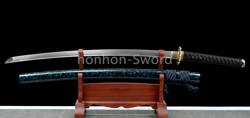 Épée de samouraï japonaise en acier plié noir, katana, lame tranchante faite à la main, noire 