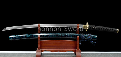 Épée de samouraï japonaise en acier plié noir, katana, lame tranchante faite à la main, noire 