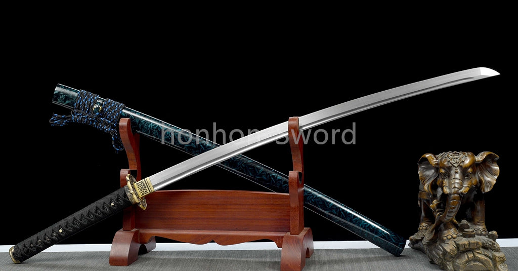 Épée de samouraï japonaise en acier plié noir, katana, lame tranchante faite à la main, noire 