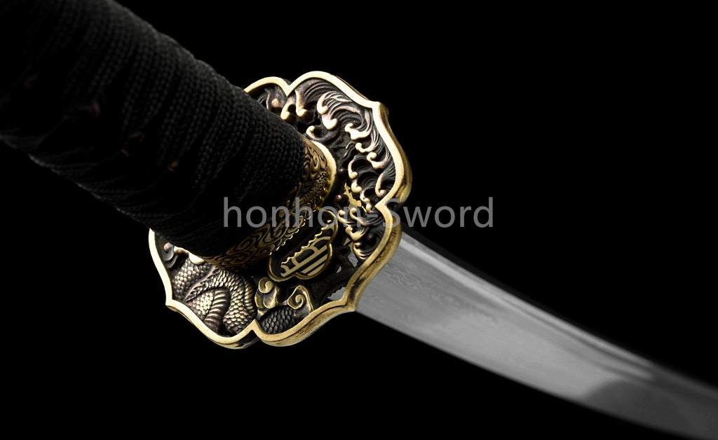 Épée de samouraï japonaise en acier plié noir, katana, lame tranchante faite à la main, noire 