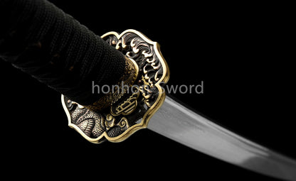 Épée de samouraï japonaise en acier plié noir, katana, lame tranchante faite à la main, noire 