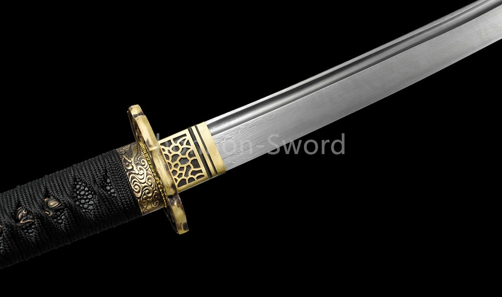 Épée de samouraï japonaise en acier plié noir, katana, lame tranchante faite à la main, noire 
