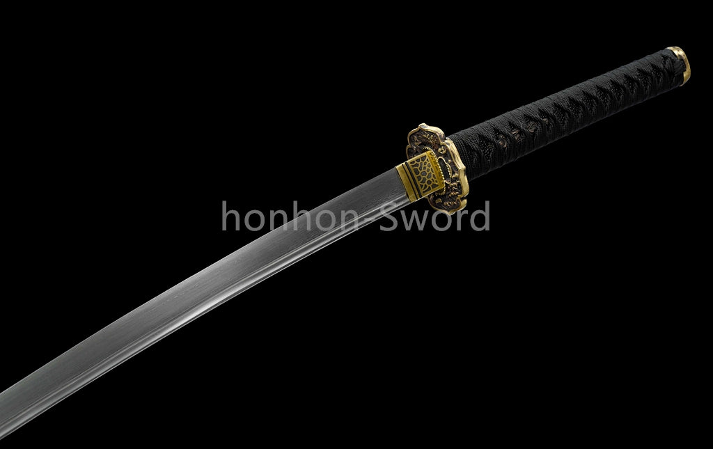 Épée de samouraï japonaise en acier plié noir, katana, lame tranchante faite à la main, noire 