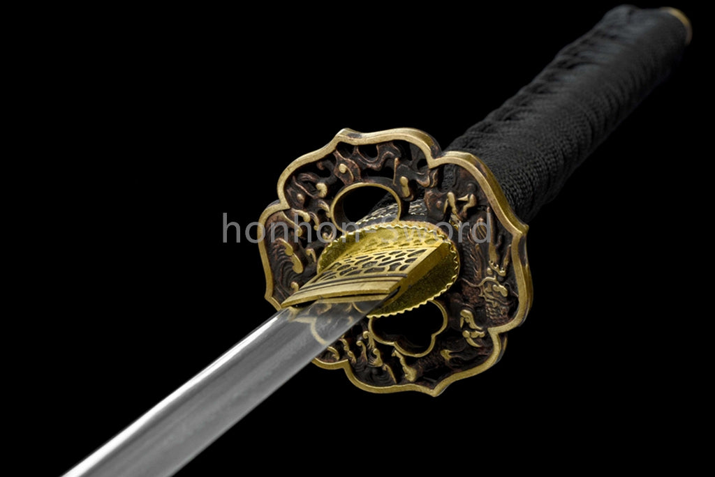 Épée de samouraï japonaise en acier plié noir, katana, lame tranchante faite à la main, noire 