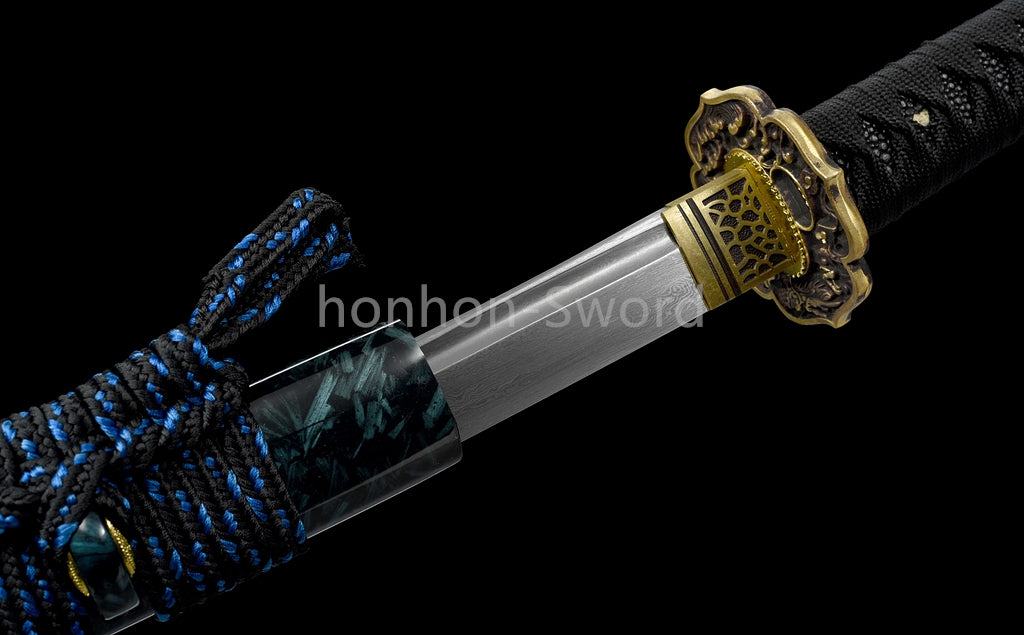 Épée de samouraï japonaise en acier plié noir, katana, lame tranchante faite à la main, noire 