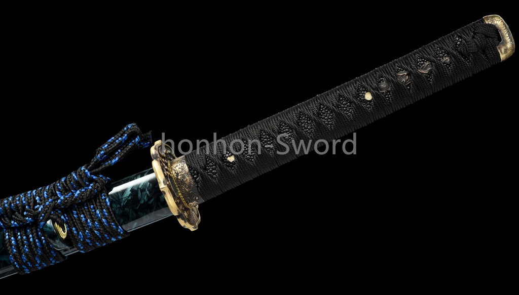 Épée de samouraï japonaise en acier plié noir, katana, lame tranchante faite à la main, noire 