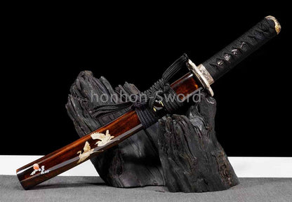 Japanese Tanto Damascus Folded Steel 12inch Mini Sword Brass Tsuba Full Tang