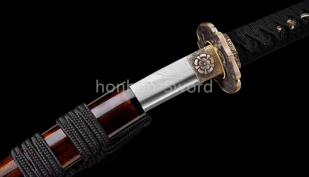 Japanese Tanto Damascus Folded Steel 12inch Mini Sword Brass Tsuba Full Tang