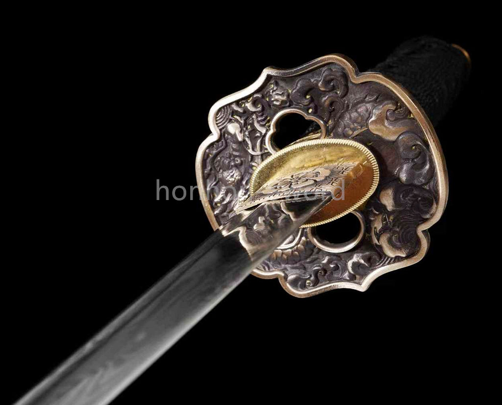 Japanese Tanto Damascus Folded Steel 12inch Mini Sword Brass Tsuba Full Tang