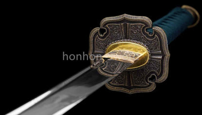 Japanisches Samurai-Schwert Katana aus schwarzem gefaltetem Stahl, Full Tang, handgefertigt, scharfe Klinge, schwarz 