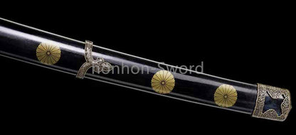 Japanisches Samurai-Schwert Katana aus schwarzem gefaltetem Stahl, Full Tang, handgefertigt, scharfe Klinge, schwarz 
