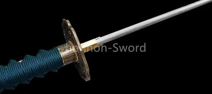 Japanisches Samurai-Schwert Katana aus schwarzem gefaltetem Stahl, Full Tang, handgefertigt, scharfe Klinge, schwarz 