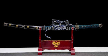 Japanisches Samurai-Schwert Katana aus schwarzem gefaltetem Stahl, Full Tang, handgefertigt, scharfe Klinge, schwarz 