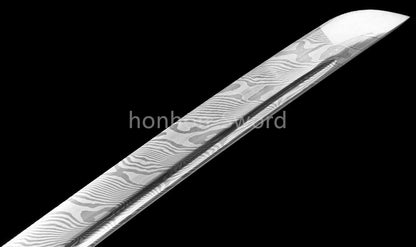 Japanisches Samurai-Schwert Katana aus schwarzem gefaltetem Stahl, Full Tang, handgefertigt, scharfe Klinge, schwarz 