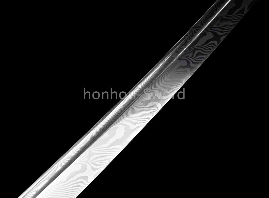 Japanisches Samurai-Schwert Katana aus schwarzem gefaltetem Stahl, Full Tang, handgefertigt, scharfe Klinge, schwarz 