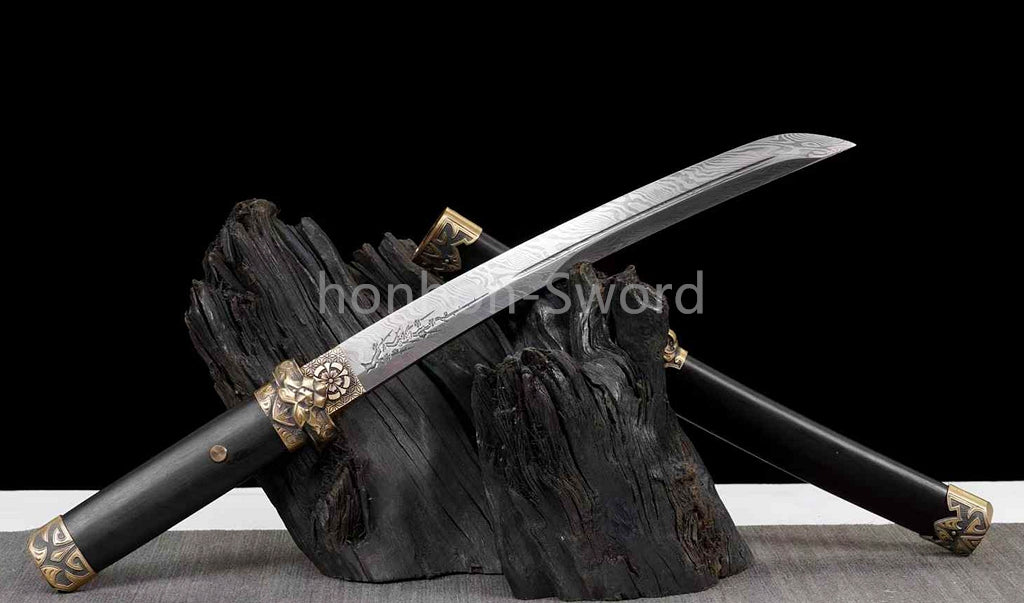 12" Damascus Folded Steel Japanese Tanto UNOKUBI-ZUKURI Samurai Sword Real Sharp