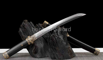 12" Damascus Folded Steel Japanese Tanto UNOKUBI-ZUKURI Samurai Sword Real Sharp