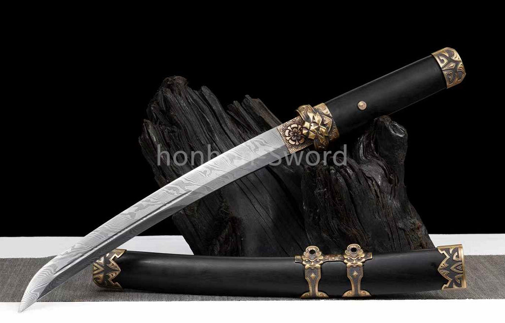 12" Damascus Folded Steel Japanese Tanto UNOKUBI-ZUKURI Samurai Sword Real Sharp