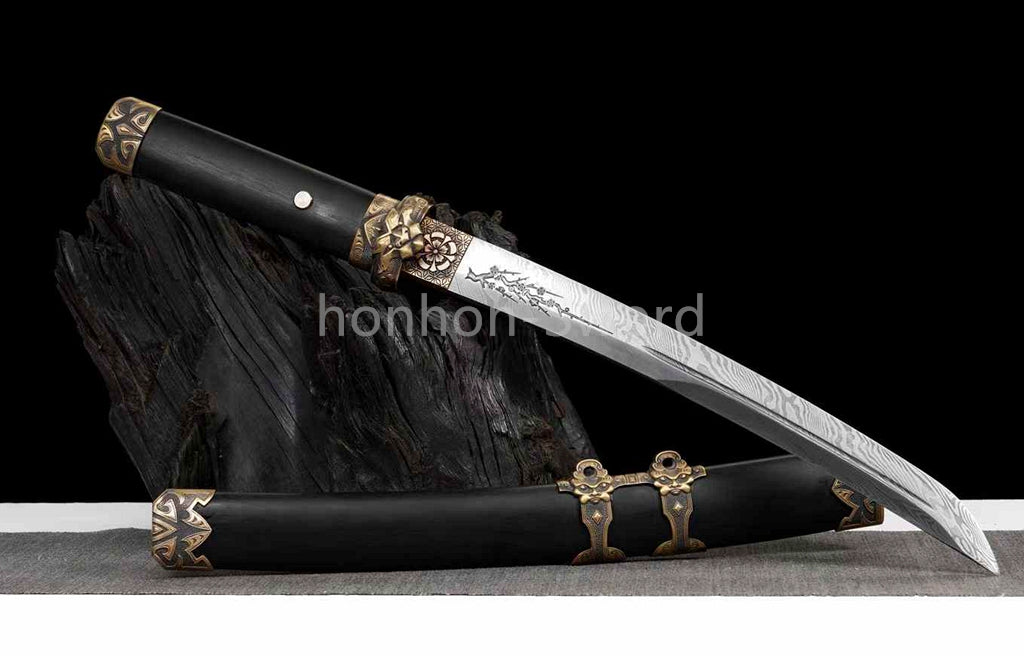 12" Damascus Folded Steel Japanese Tanto UNOKUBI-ZUKURI Samurai Sword Real Sharp