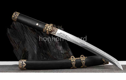 12" Damascus Folded Steel Japanese Tanto UNOKUBI-ZUKURI Samurai Sword Real Sharp