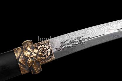 12" Damascus Folded Steel Japanese Tanto UNOKUBI-ZUKURI Samurai Sword Real Sharp