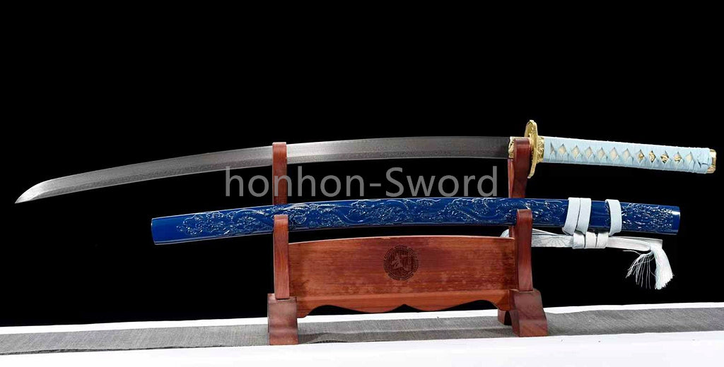Épée de samouraï japonaise en acier plié noir, katana, lame tranchante faite à la main, noire 