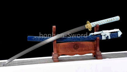 Épée de samouraï japonaise en acier plié noir, katana, lame tranchante faite à la main, noire 