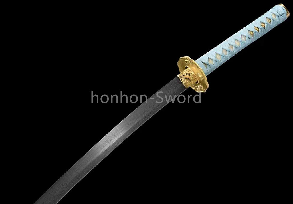 Épée de samouraï japonaise en acier plié noir, katana, lame tranchante faite à la main, noire 