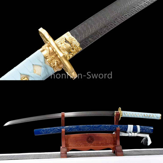 Épée de samouraï japonaise en acier plié noir, katana, lame tranchante faite à la main, noire 
