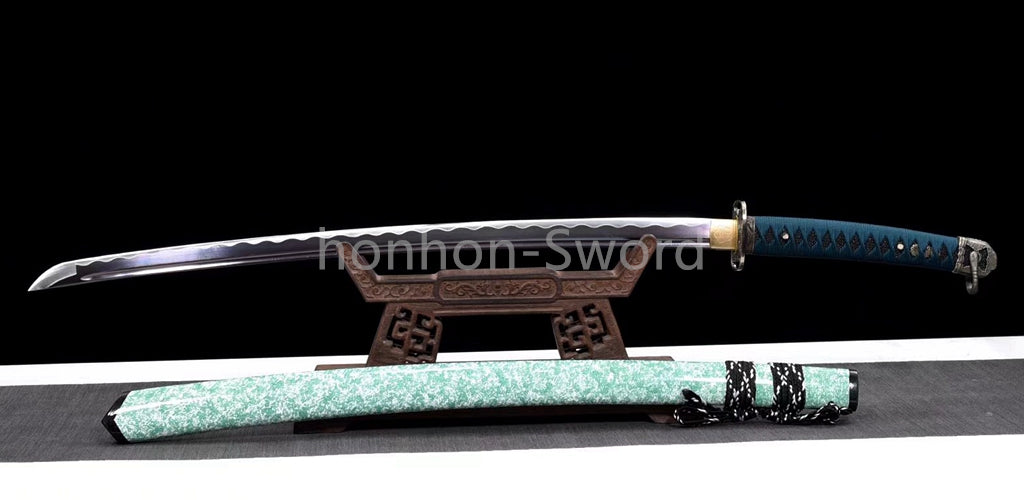 Épée de samouraï japonaise en acier plié noir, katana, lame tranchante faite à la main, noire 