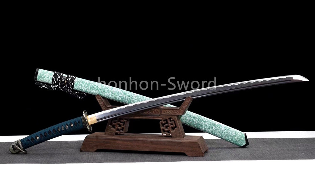 Épée de samouraï japonaise en acier plié noir, katana, lame tranchante faite à la main, noire 