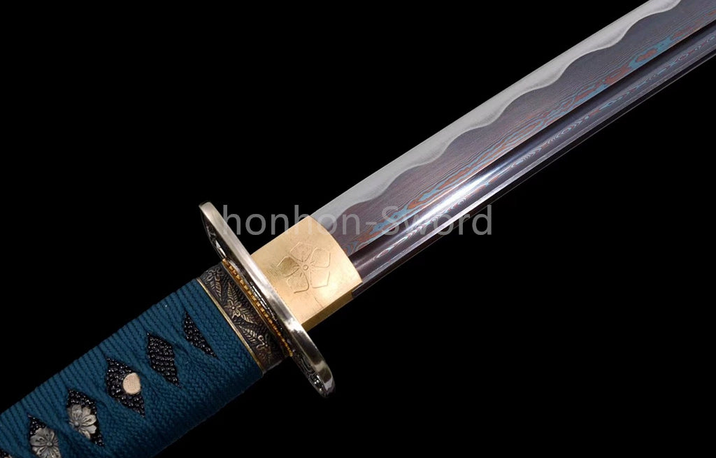 Épée de samouraï japonaise en acier plié noir, katana, lame tranchante faite à la main, noire 