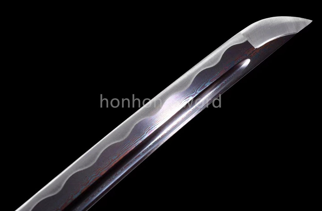 Épée de samouraï japonaise en acier plié noir, katana, lame tranchante faite à la main, noire 