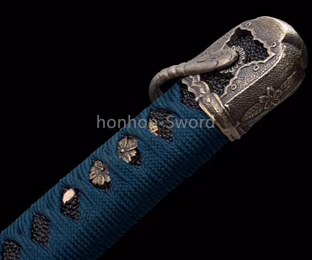 Épée de samouraï japonaise en acier plié noir, katana, lame tranchante faite à la main, noire 