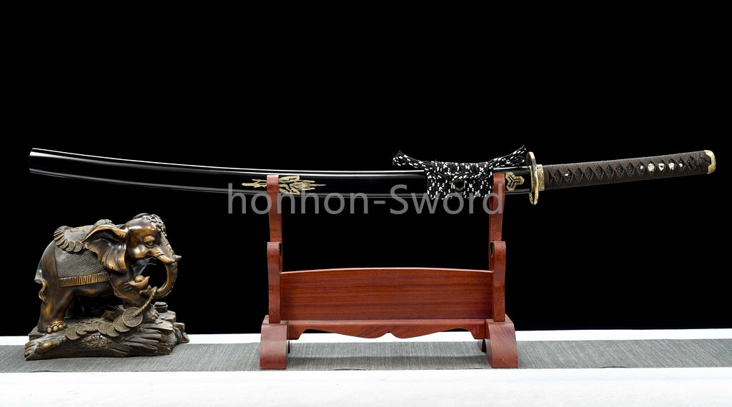 Épée de samouraï japonaise en acier plié noir, katana, lame tranchante faite à la main, noire 